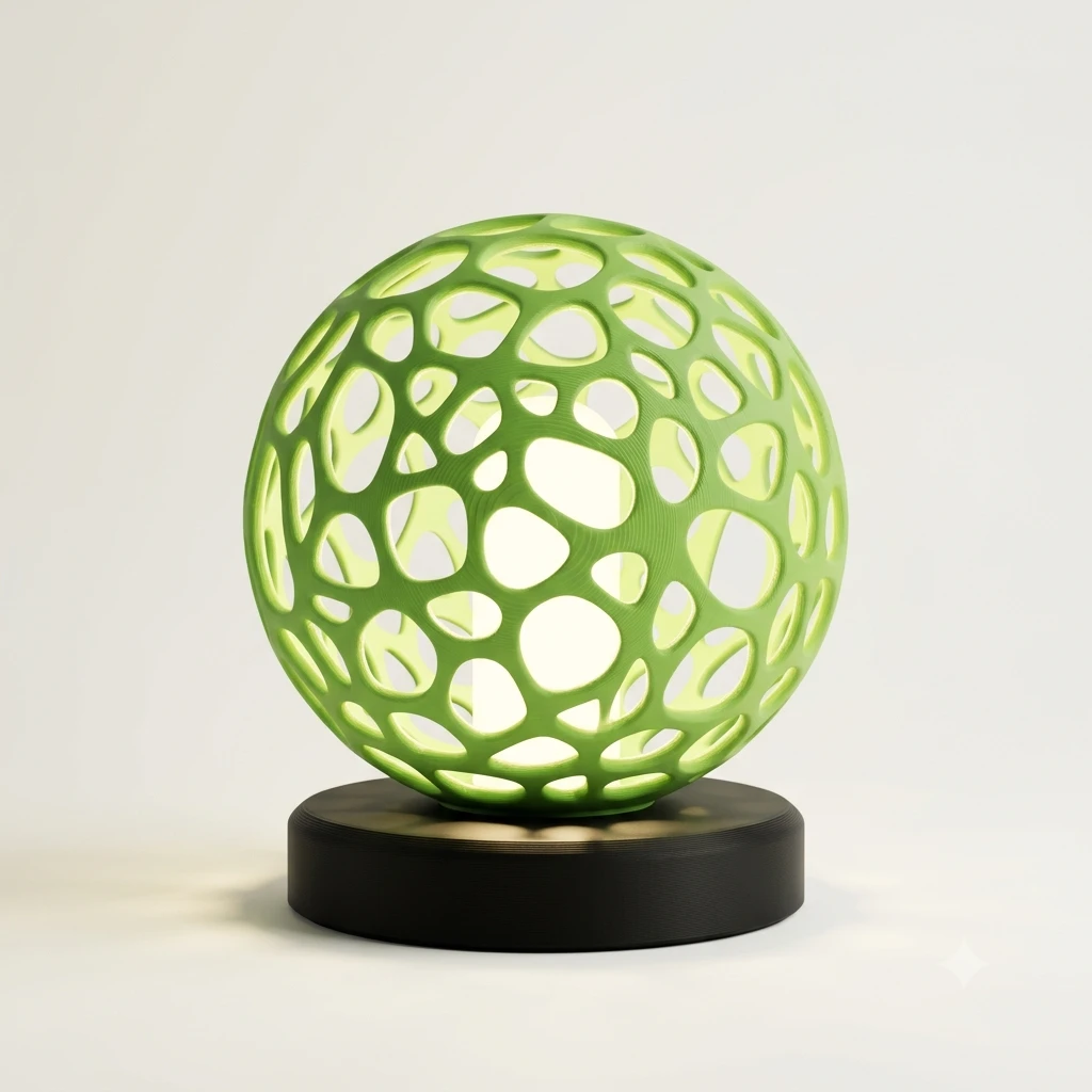 Luminária com cúpula vazada verde impressa em 3D