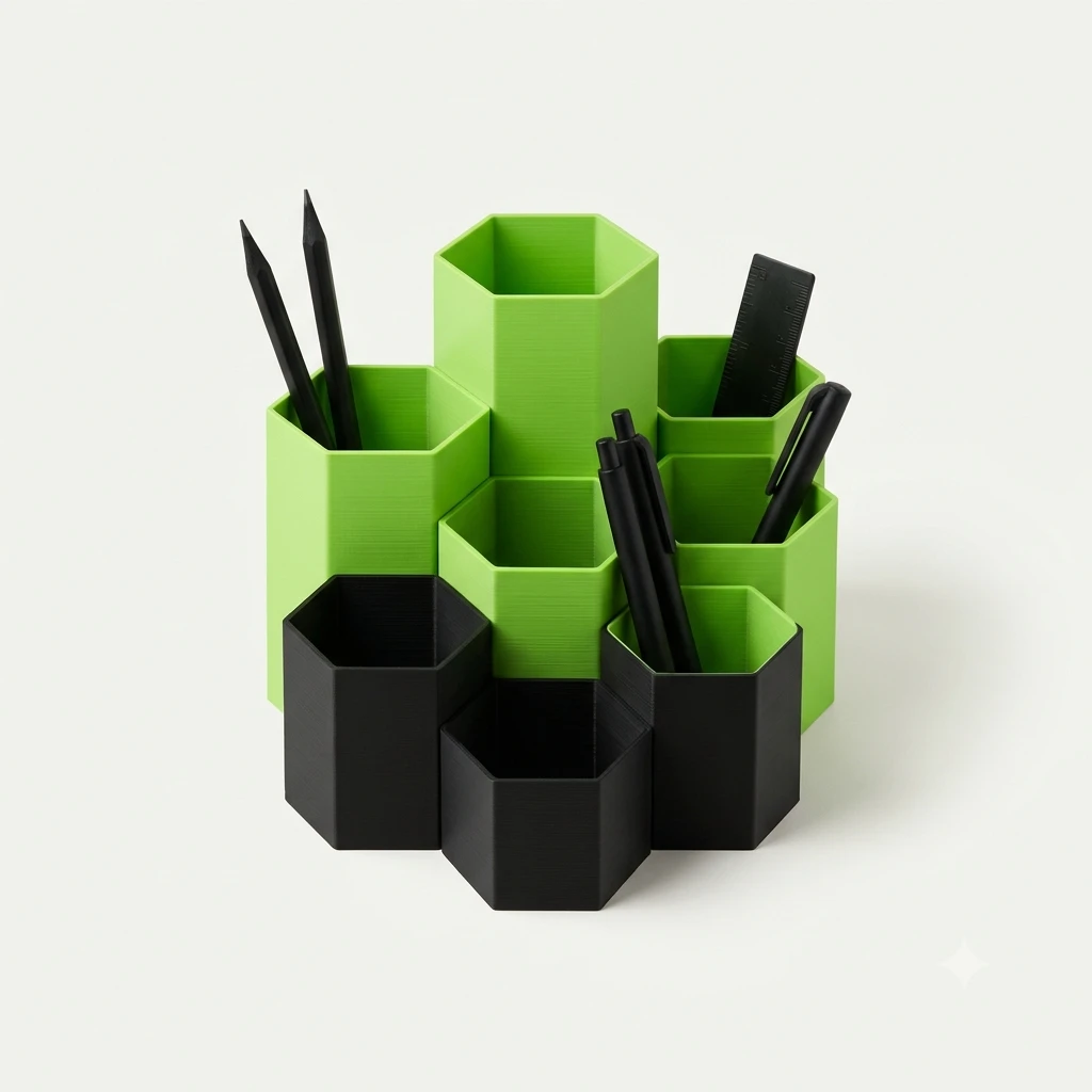 Organizador de mesa em colmeia verde e preto