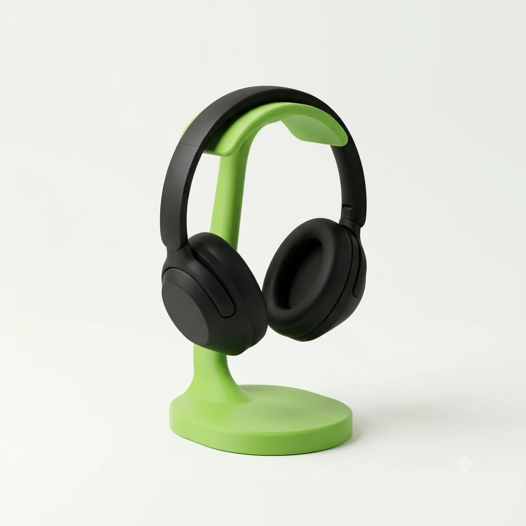Suporte verde para fone de ouvido impresso em 3D